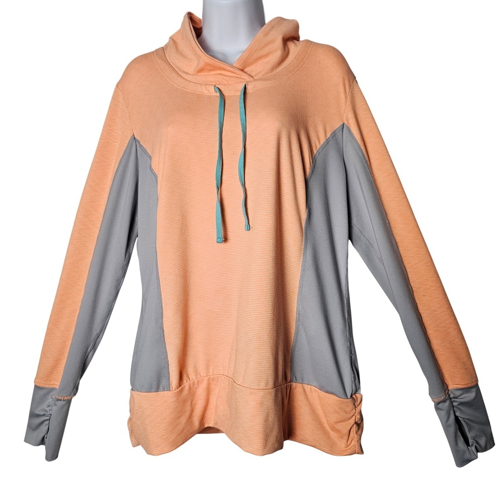 Kiwi‎ Kate Peach Gray Colorblock Cowl Neck Athletic Pullover Thumbhole Cuffs XL
